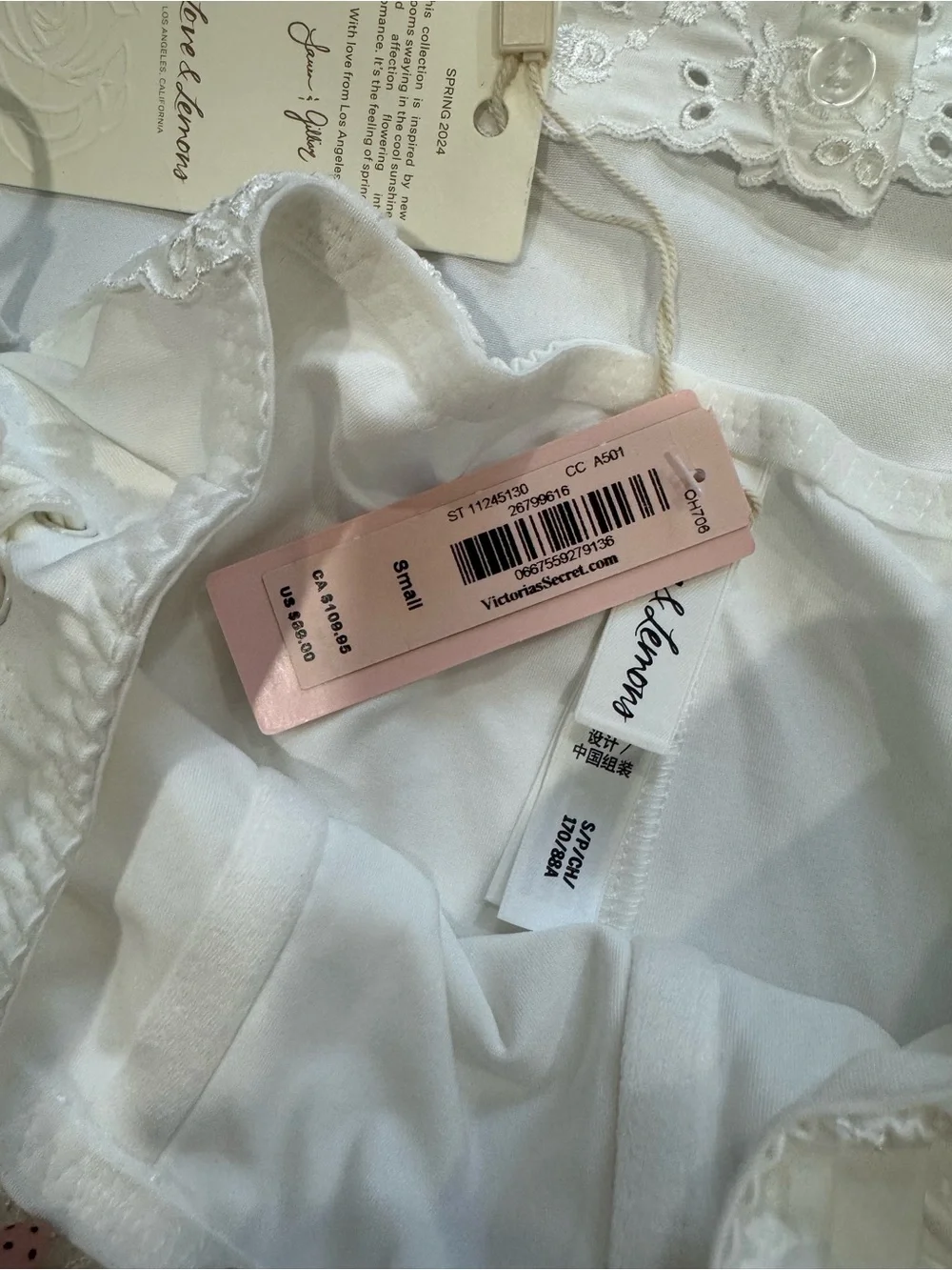 For Love & Lemons SET White Eyelet Martha Bra and High-Waist Corset Bloomer - S
